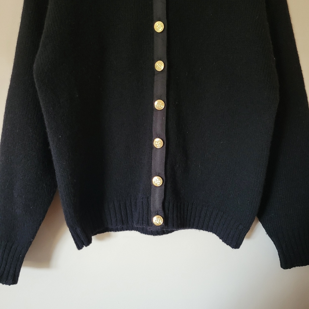 Vintage Wool Women's Black Knit Cardigan Sweater Gold Button Classic Size M - Picture 4 of 9